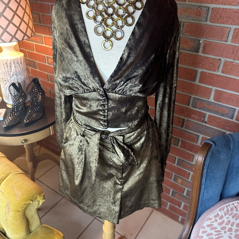 Metallic Bronze Wrap Dress